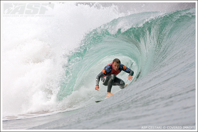 Royden Bryson Pulling Into a Mudaka Barrel.  Credit ASP Tostee